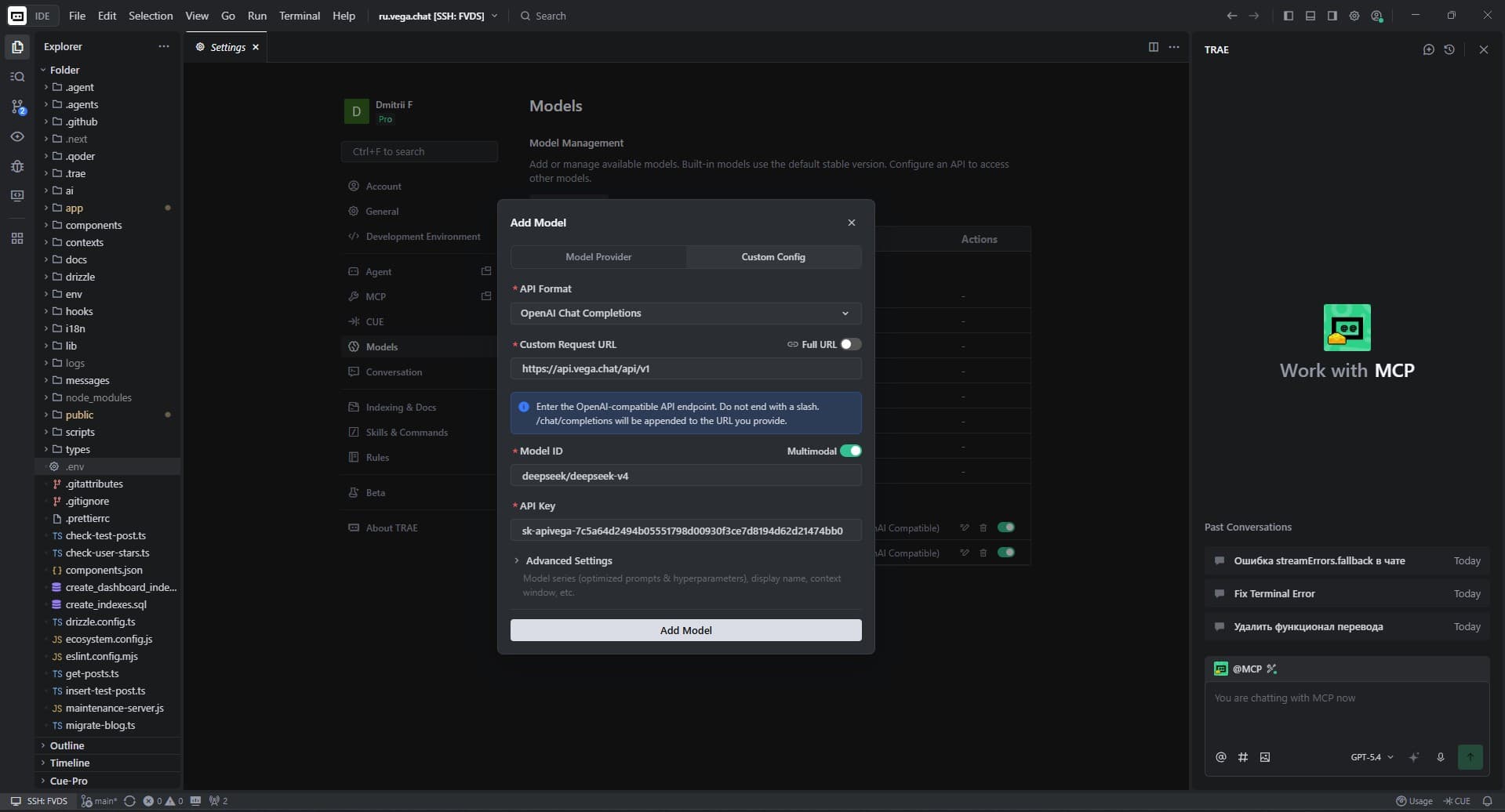 Настройка Custom Config в Trae